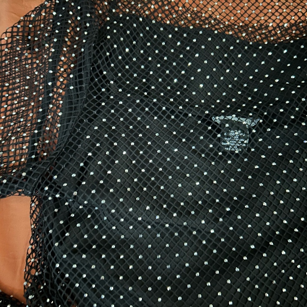 Black Mesh Rhinestone Overlay Top